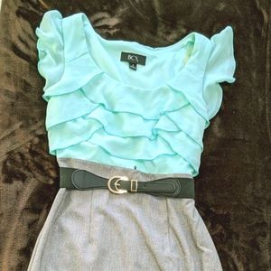 BCX Aqua/Gray ruffle professional junior dress